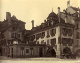 Bern, Caf "Blausri" an der
                          Ecke Amthausgasse / Theaterplatz um 1900