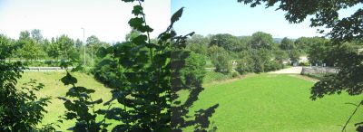 M�nchenstein: Der Autobahnzubringer der H18
                      vom Gymnasiumsgel�nde aus gesehen Fotomontage: Es
                      besteht kein Schallschutz...