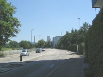 Schweizerhalle, Rheinfelderstrasse, Sicht
                        gegen Pratteln