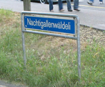 Das
                        Wegschild "Nachtigallenw�ldeli",
                        Nahaufnahme