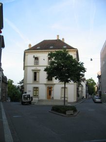 Basel, Sankt-Alban-Vorstadt, Baum mit
                        Brunnen an der Kreuzung mit dem Mhlenberg