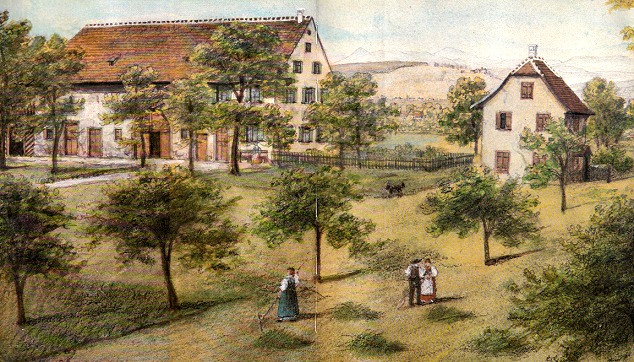 Das Landgut Luftmatt, Aquarell von
                      Anton Winterlin 1855