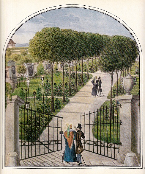 Basel-Sd: Friedhof Gottesacker St.
                      Elisabethen 1836 - Aquarell von Peter Toussaint