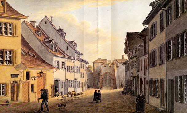 Basel West: Die
                        Fr�schgasse mit dem Fr�schenbollwerk, 1861