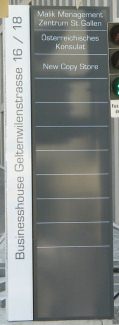 St. Gallen: Geltenwilenstrasse, B�rohaus
                        ohne Stil, Firmentafel