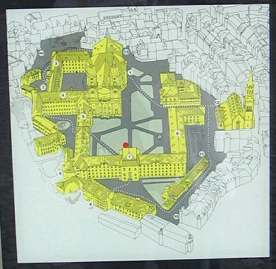 St. Gallen: Klosterhof,
              Informationstafel am Osteingang, Nahaufnahme
