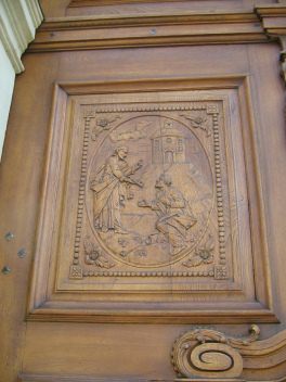 St. Gallen: Klosterkirche, Seitenfassade,
                        grosse Seitent�re, Relief 01