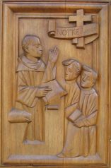 St. Gallen: Klosterkirche, Seitenfassade,
                        kleine rechte Seitent�r Relief 03 links