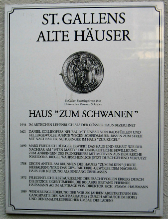 St. Gallen: Kugelgasse 10, Haus "zum
                        Schwanen", Tafel