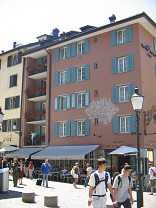 Zurich Hirschenplatz (Stag Square) with
                        Hotel Adler (Eagle Hotel) with facade painting