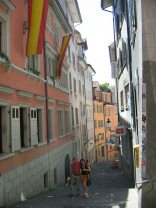 Road sign "Schoffelgasse"
                        ("Schoffel's Alley"), sight downwards