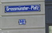 Road sign
                                "Grossmnsterplatz"
                                ("Great Cathedral Square")