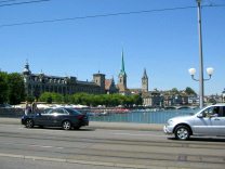 Zurich Quaibr�cke (Quay Bridge), sight of
                        Fraum�nster (Woman's Cathedral)