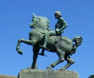 Zurich, M�nsterbr�cke (Cathedral Bridge),
                        equestrian monument by mayor Waldmann