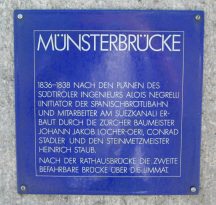 Zurich, M�nsterbr�cke (Cathedral Bridge),
                        text board