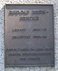 Zurich, Rudolf-Brun-Br�cke (Rudolf Brun
                        Bridge), text board