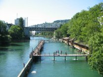 Zurich, Letten Viaduct, sight of Wipkingen
                        Bathhouse