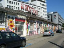 Zurich, Zollstrasse (Customs Street), row
                        of houses with graffitis