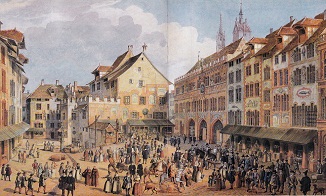 Basel anno
                            dazumal: Der Marktplatz mit dem Rathaus,
                            1651