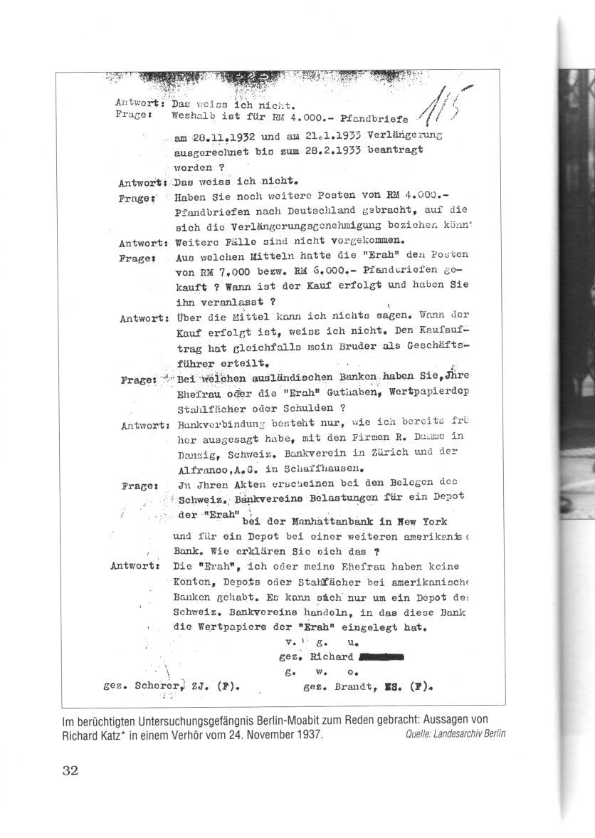 Seite 32: Verhrprotokoll aus dem Gefngnis Berlin-Moabit 1937: Im berchtigten Untersuchungsgefngnis Berlin-Moabit zum Reden gebracht: Aussagen von Richard Katz* in einem Verhr vom 24. November 1937