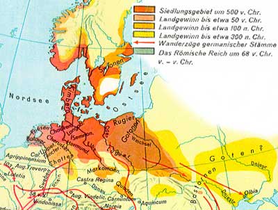Karte mit der
                      Ausbreitung der Germanen