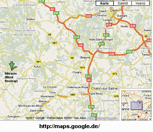 Karte mit der Position von Bibracte auf
                        dem heutigen Mont Beuvray