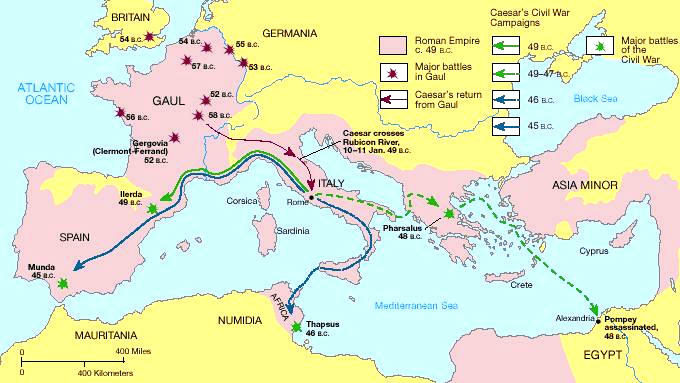 Karte mit Csars Kriegen