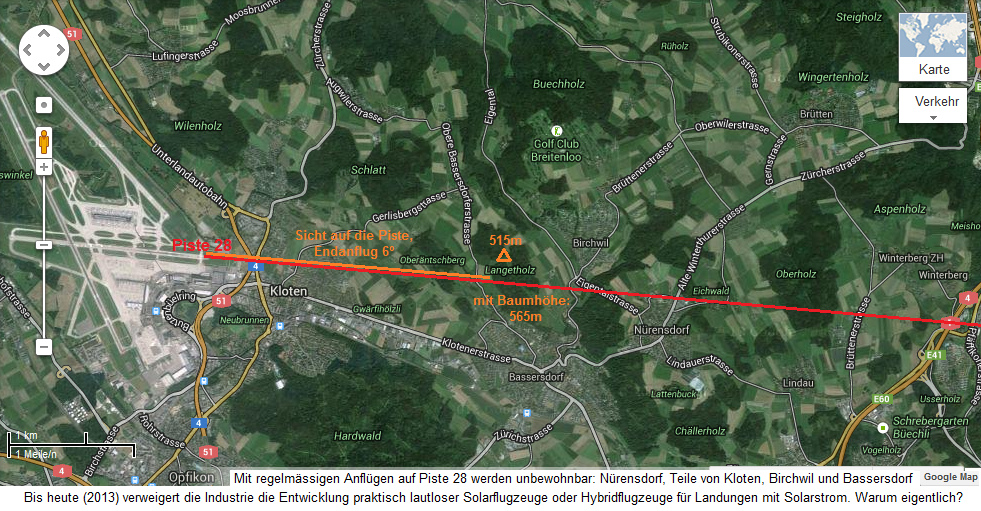 Anflug auf
                Piste 28 von Z�rich-Kloten, Satellitenkarte mit dem
                H�gel Langetholz, der in der Flugkarte des Verlags
                Jeppesen fehlt