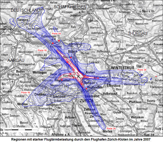 Die Flugl�rmverteilung am Flughafen Z�rich im
                  Jahre 2007