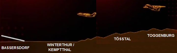 Schema des gef�hrlichen
                        Anflugs auf Piste 28 von Z�rich-Kloten, Panorama
                        01