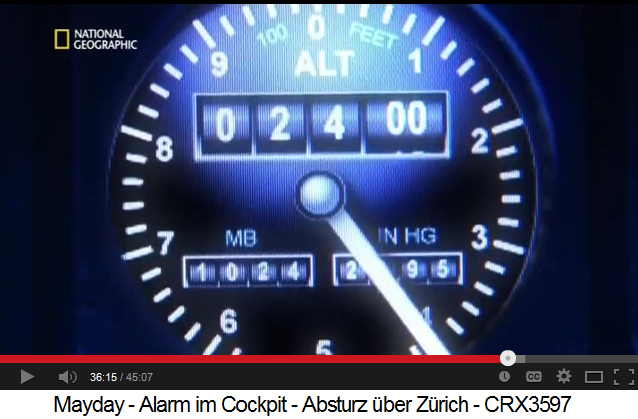 Der
                H�henmesser mit der Mindestflugh�he von 2400 Fuss
                [731,52m] �ber Meer f�r den Anflug auf Piste 28 von
                Z�rich-Kloten