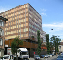 St. Gallen: Davidstrasse,
                          Migros-Einkaufszentrum, Panoramafoto
