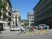 Zurich, Stock Exchange Street, facade of
                        the National Bank of Switzerland in the shadow