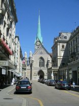 Zurich, Poststrasse (Mail Street), sight of
                        Fraumnster (Woman's Cathedral)