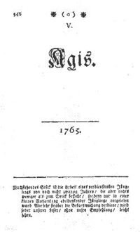 Pestalozzi 1766: La une de
                        "Agis", 1765