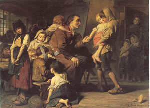 Pestalozzi  Stans avec des enfants.
                            Peinture en huile de K. Grob, 1879 (muse
                            d'art de Ble).