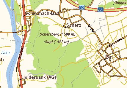 Carte de Birr prs de
                              Schinznach-les-bains