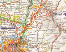 Carte: Les positions de Berthoud
                            (Burgdorf) et Mnchenbuchsee.