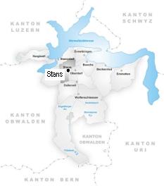 Carte: La position de Stans et les
                            canton du canton Nidwald.
