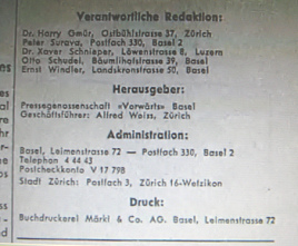 PdA-Zeitung "Vorw�rts" 1945,
                            Redaktionsliste mit Surava