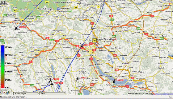 Karte 26: 1.12.2007, Sa, 21:02 Uhr,
                        Landeanflug mit Spitzkehre ber dem Kanton
                        Schwyz