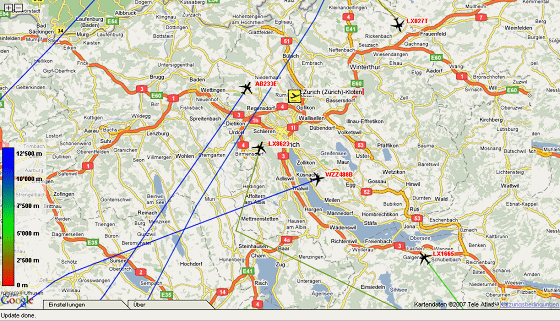 Karte 27: 1.12.2007, Sa, 21:04 Uhr, da ist
                        der Landeanflug ber dem Kanton Schwyz
                        verschwunden