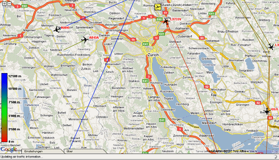 Karte 34: 1.12.2007, Sa, 21:24 Uhr,
                        Sdanflug ber Meilen (02), Nahaufnahme