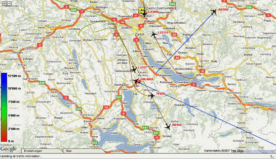 Karte 38: 1.12.2007, Sa, 21:30 Uhr,
                        Sdanflug-Kehrtwende ber Rapperswil