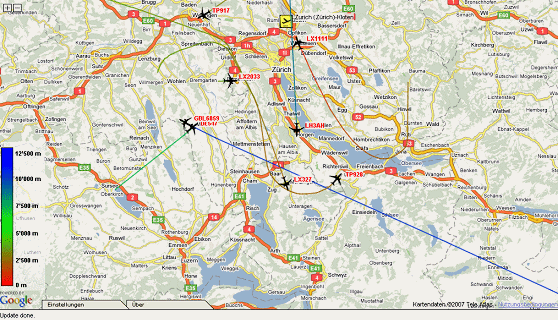 Karte 39: 1.12.2007, Sa, 21:32 Uhr,
                        Sdanflug-Kehrtwenden ber Rapperswil und
                        Baar-Zug-Richterswil