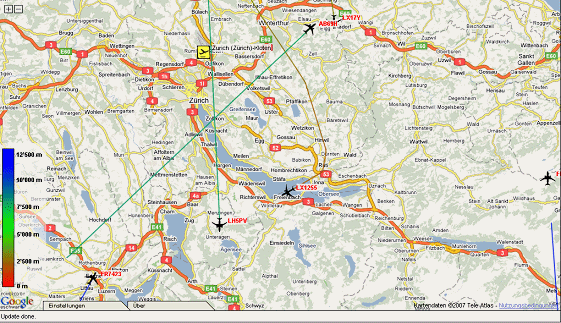 Karte 44: 1.12.2007, Sa, 21:49 Uhr, Anflug
                        auf die Spitzkehre bei Freienbach fr den
                        Sdanflug