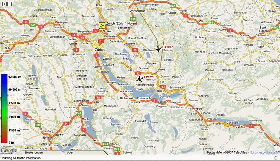 Karte 46: 1.12.2007, Sa, 21:53 Uhr,
                        Kehrtwende zum Sdanflug ber Hinwil (01)
