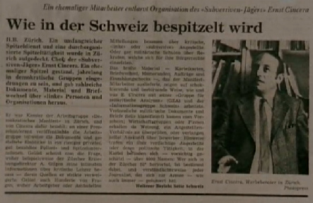 Zeitungsartikel �ber die kriminelle,
                          nazistisch orientierte Spionage von Ernst
                          Cincera