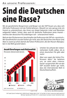 Propaganda advertising
                          of criminal SVP of January 8, 2010, with the
                          question, if Germans are a "race"
