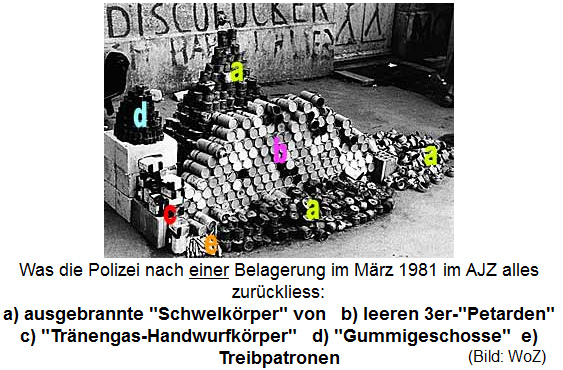 March 1981: ammunition
                          waste of criminal Zurich bully police (Nazis
                          in blue) only from one month, from March 1981